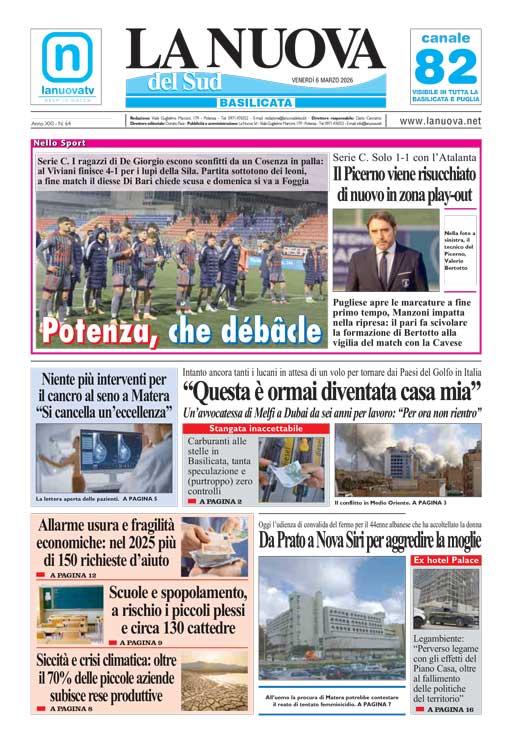 L’Edizione odierna della  Nuova del Sud in Edicola Digitale.